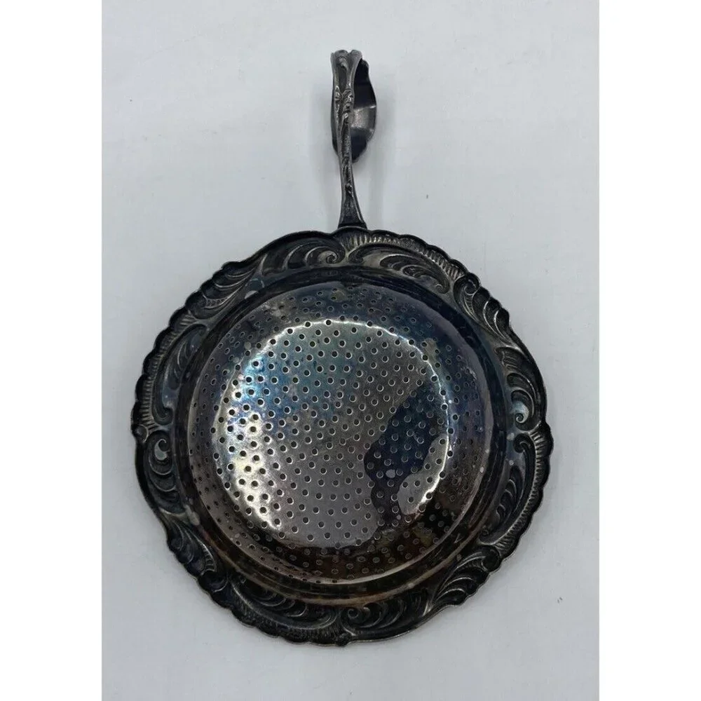 Vintage Silver Tone Tea Strainer with Handle V Nelle Retro Regency Detailed